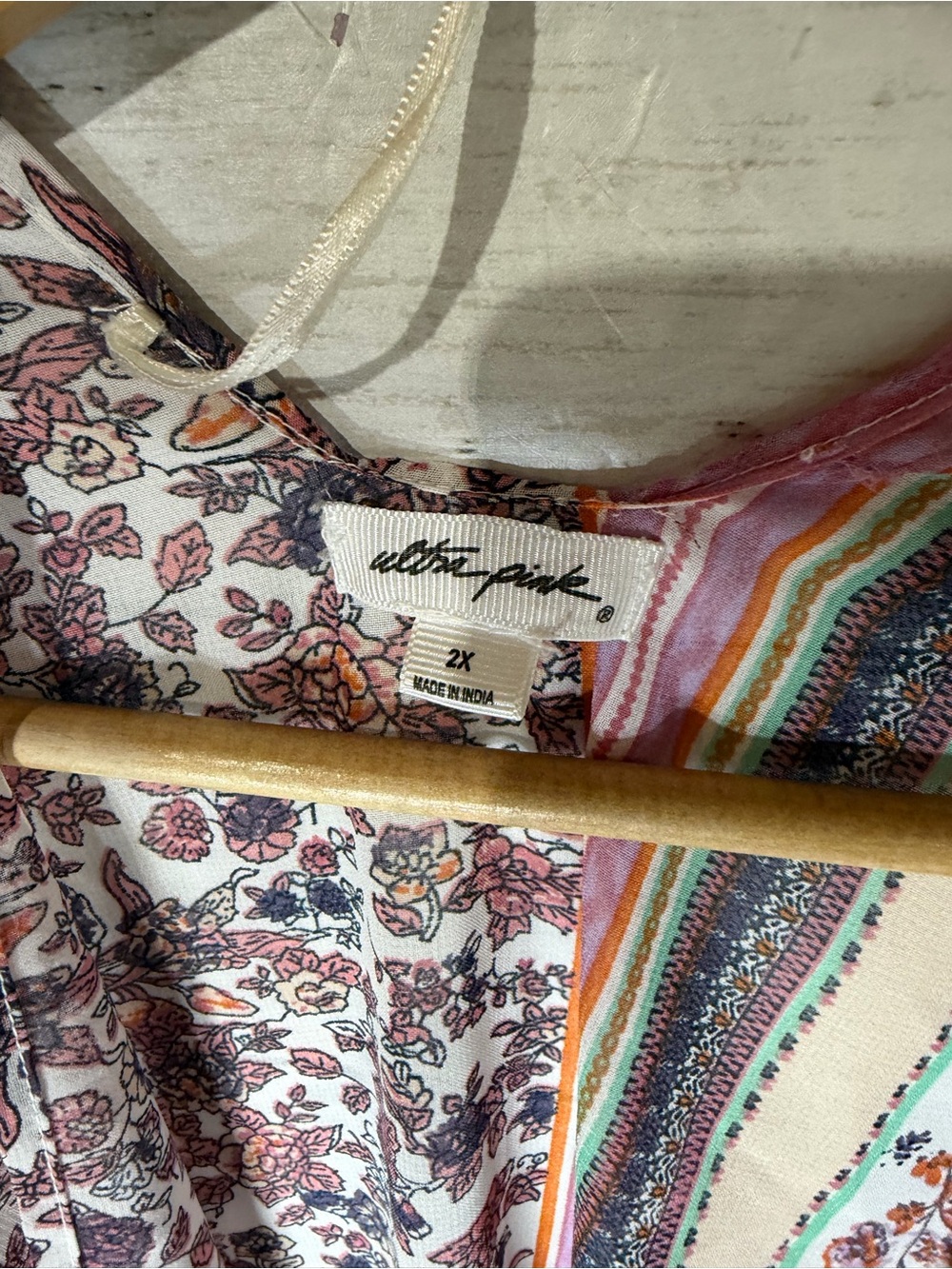 Ultra Pink Boho Mixed Print Flowy Kimono Top Plus Size 2X - Picture 5 of 6